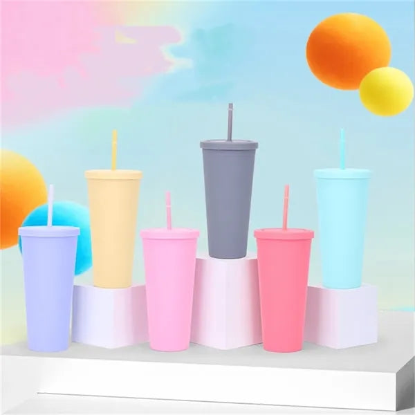 16oz Double - Layer AS Plastic Tumbler with Straw