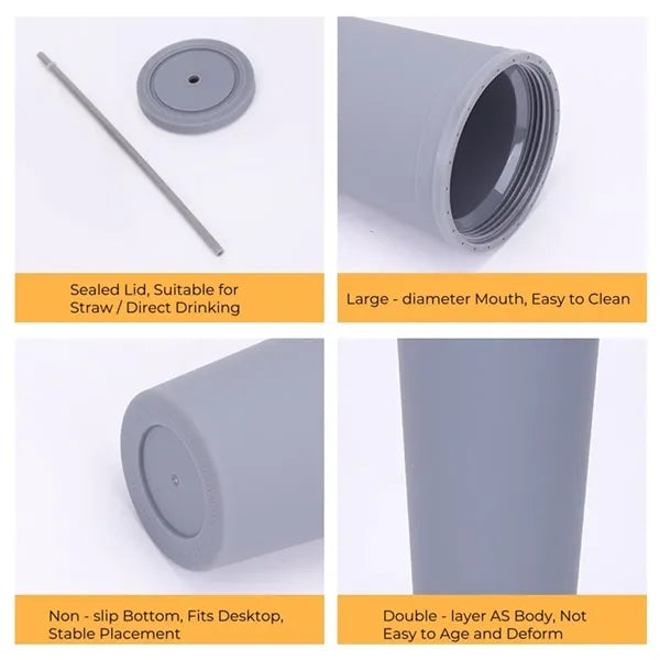 16oz Double - Layer AS Plastic Tumbler with Straw