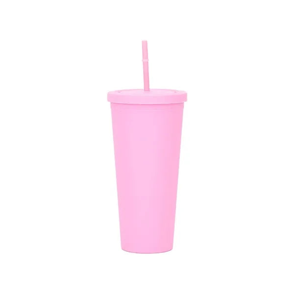 16oz Double - Layer AS Plastic Tumbler with Straw