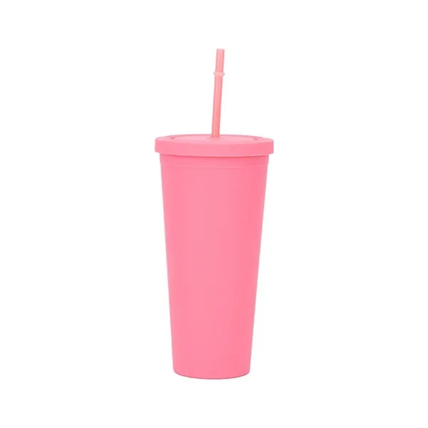 16oz Double - Layer AS Plastic Tumbler with Straw