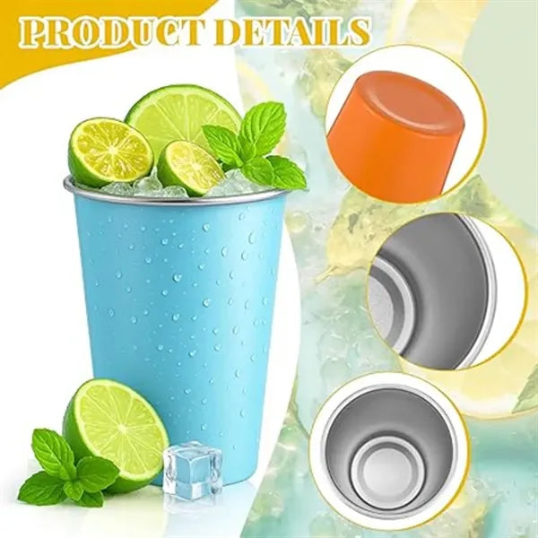 12oz Stackable Stainless Steel Drinking Cups, Unbreakable