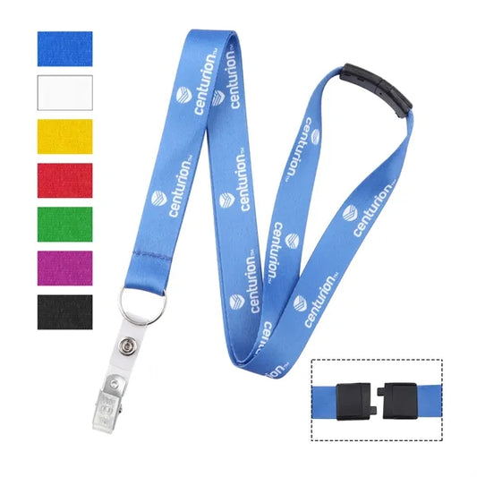 3/4" Polyester Breakaway Lanyard W/ Bulldog Clip & Ring