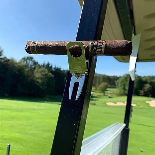 Golf Divot Tool with Ball Marker and Cigar Holder