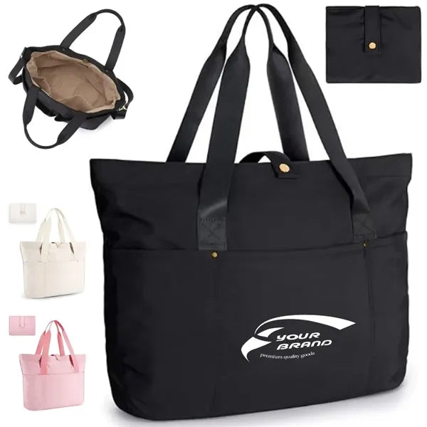 Foldable Tote Bag with Front Pocket and Carry Handles