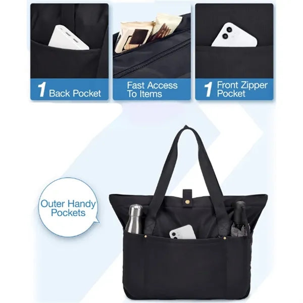 Foldable Tote Bag with Front Pocket and Carry Handles