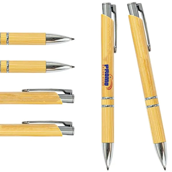 Eco Bamboo Ballpoint Pen with Metal Clip and Accents