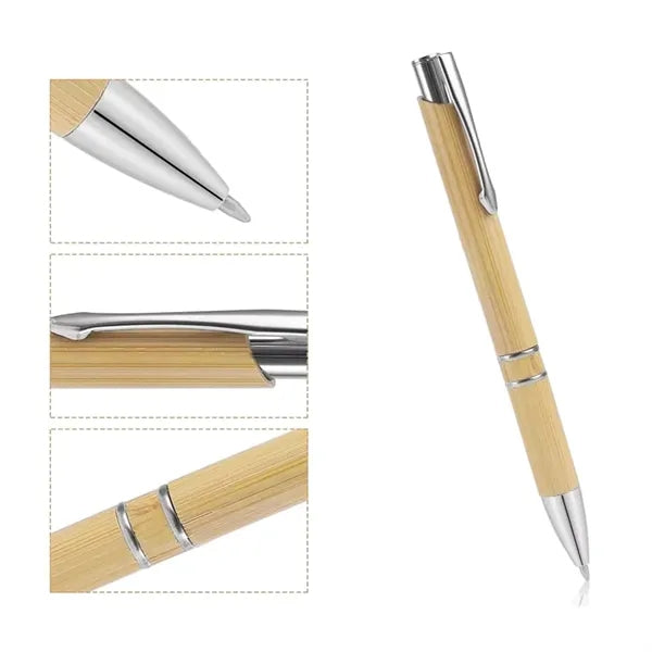 Eco Bamboo Ballpoint Pen with Metal Clip and Accents