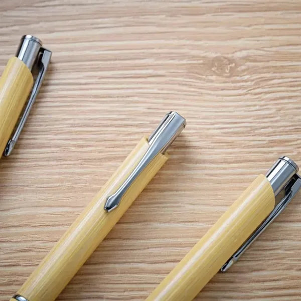 Eco Bamboo Ballpoint Pen with Metal Clip and Accents