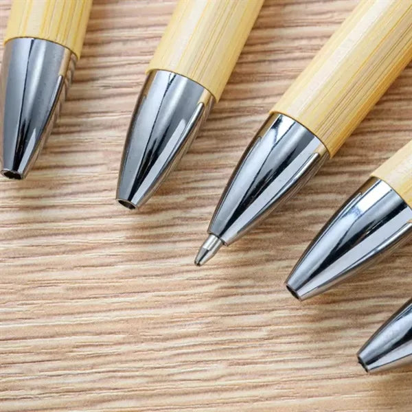Eco Bamboo Ballpoint Pen with Metal Clip and Accents
