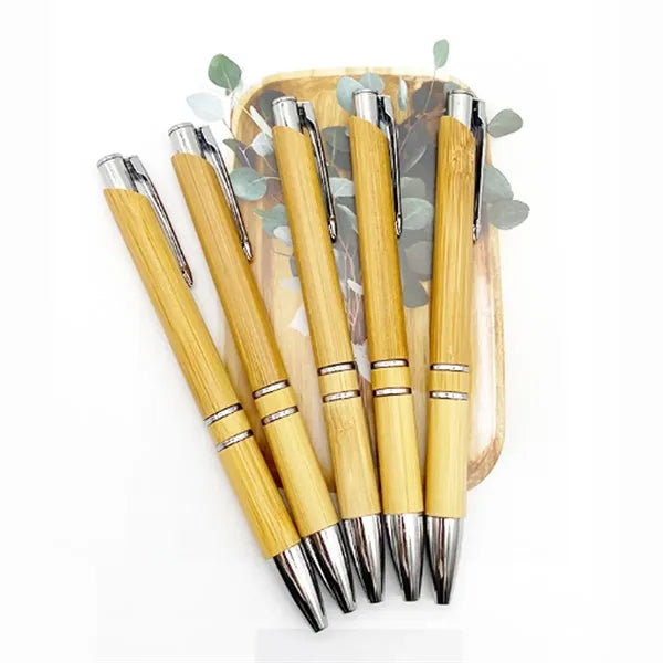 Eco Bamboo Ballpoint Pen with Metal Clip and Accents