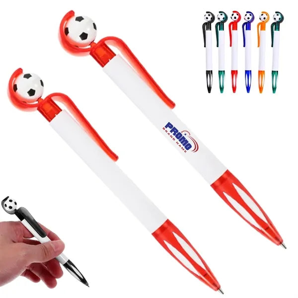 Soccer Ball Top Ballpoint Pen with Color Clip and Grip