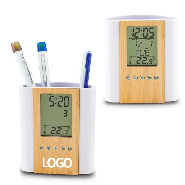 Digital Bamboo Mini Daily Calendar Pen Holder