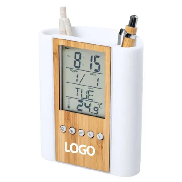 Digital Bamboo Mini Daily Calendar Pen Holder