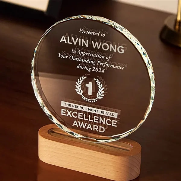 Round Crystal Trophy Award Custom Logo