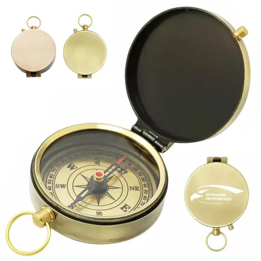Vintage Brass Compass with Lid and Keyring Loop