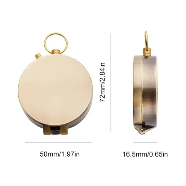 Vintage Brass Compass with Lid and Keyring Loop