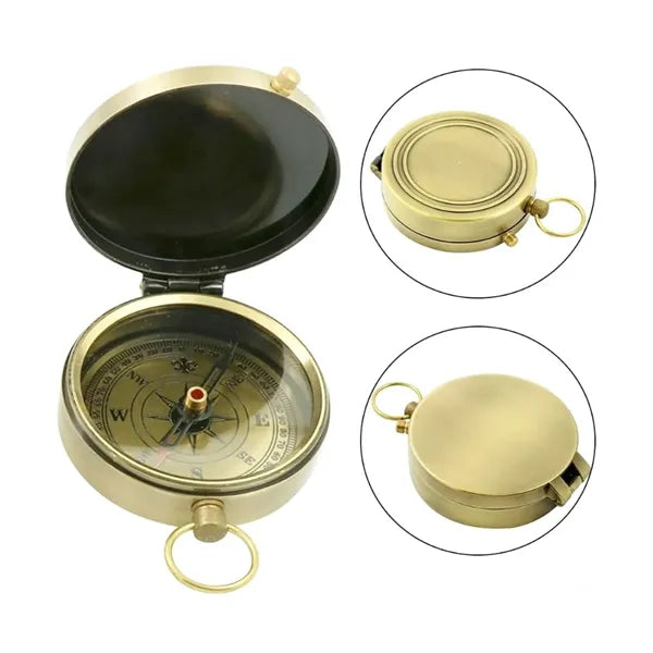 Vintage Brass Compass with Lid and Keyring Loop