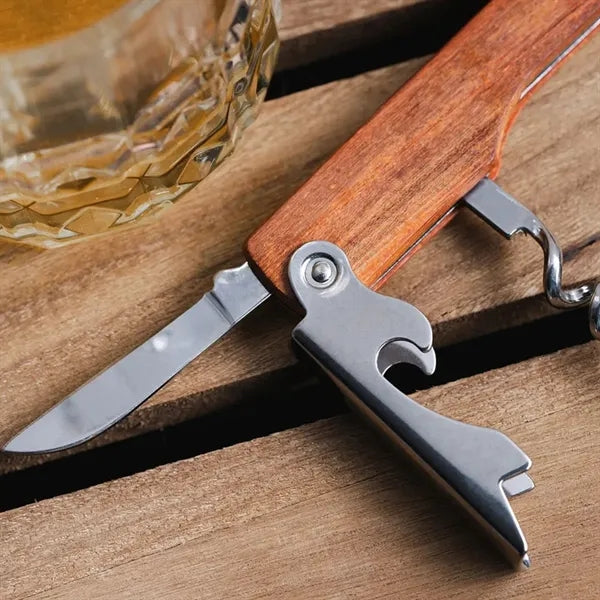 Wood Handle Multi Tool Corkscrew Bottle Opener with Logo