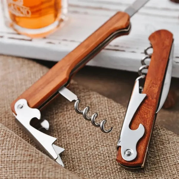Wood Handle Multi Tool Corkscrew Bottle Opener with Logo