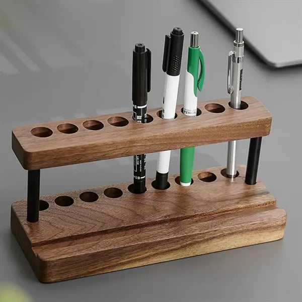 Wooden Desk Organizer with Pen Holder and Phone Stand