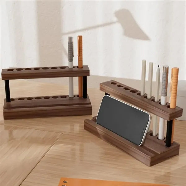 Wooden Desk Organizer with Pen Holder and Phone Stand