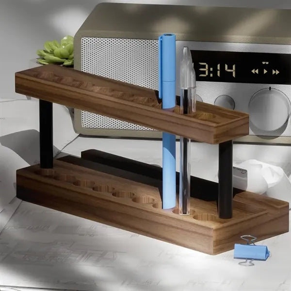Wooden Desk Organizer with Pen Holder and Phone Stand