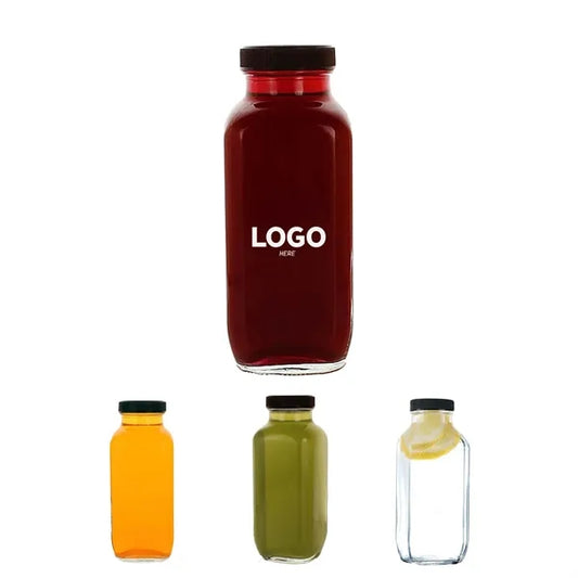 Juice Bottles 16 Oz Clear Glass Jars with Caps