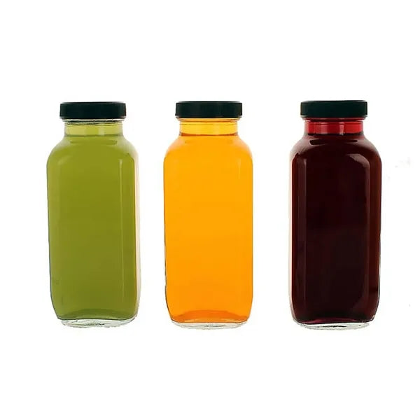 Juice Bottles 16 Oz Clear Glass Jars with Caps