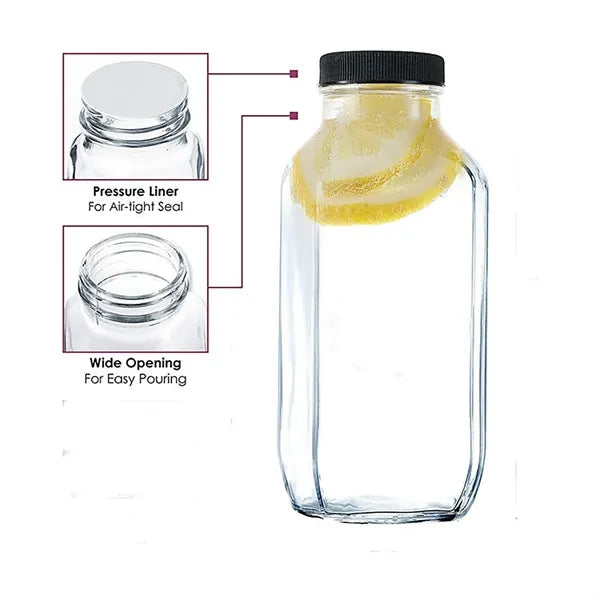 Juice Bottles 16 Oz Clear Glass Jars with Caps