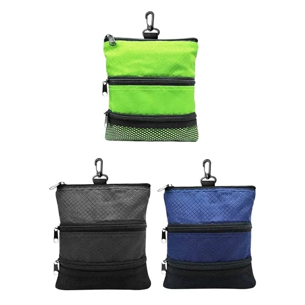 Golf Accessory Pouch with Carabiner and Zipper Pockets