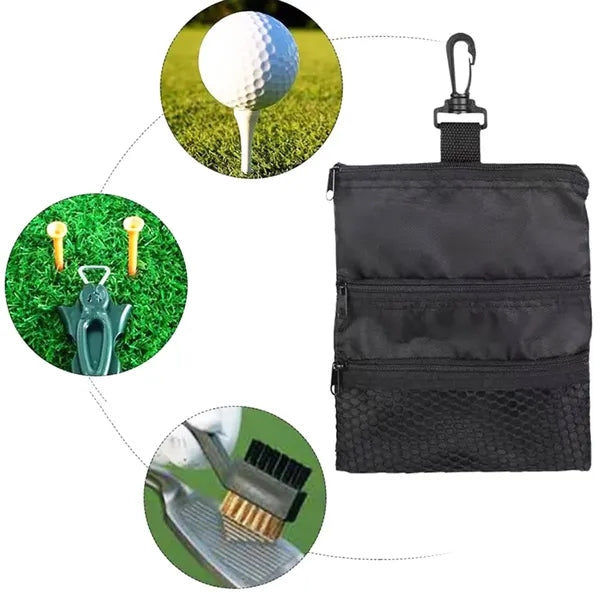 Golf Accessory Pouch with Carabiner and Zipper Pockets