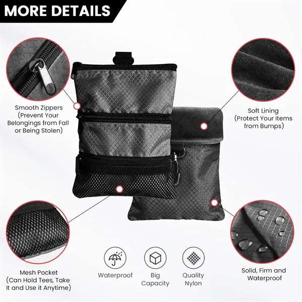 Golf Accessory Pouch with Carabiner and Zipper Pockets
