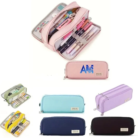 Large Capacity Pencil Case 3 Compartment Pouch Pen Bag