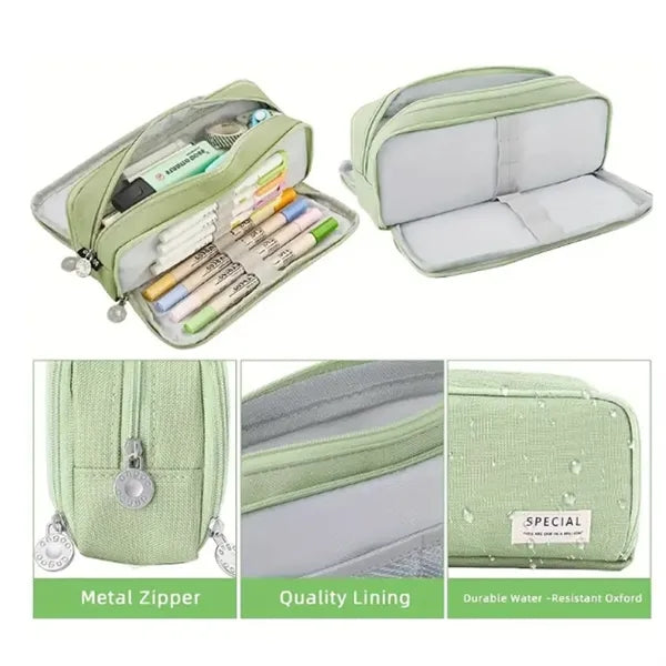 Large Capacity Pencil Case 3 Compartment Pouch Pen Bag
