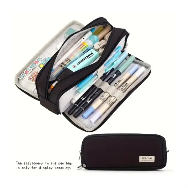 Large Capacity Pencil Case 3 Compartment Pouch Pen Bag