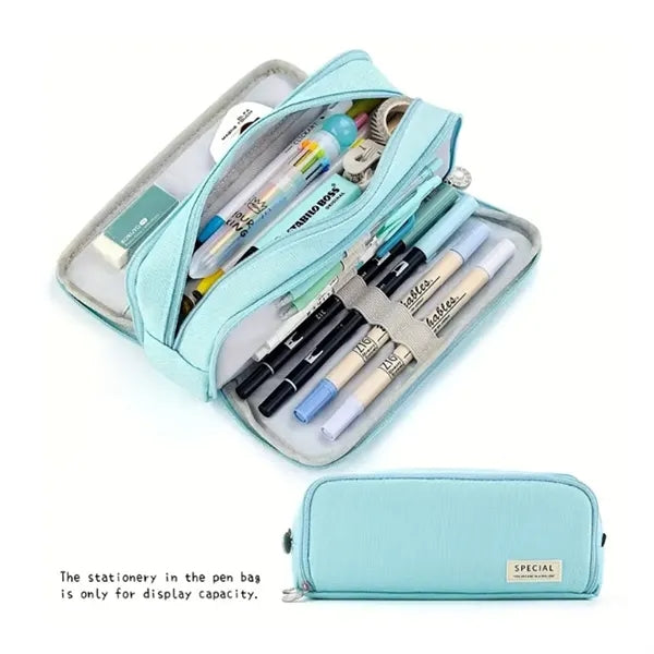 Large Capacity Pencil Case 3 Compartment Pouch Pen Bag