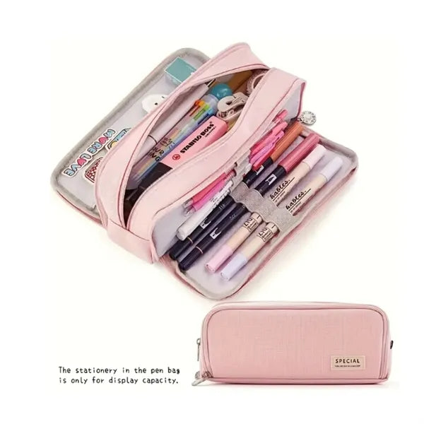 Large Capacity Pencil Case 3 Compartment Pouch Pen Bag
