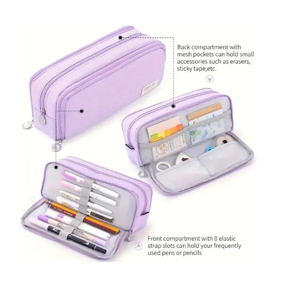 Large Capacity Pencil Case 3 Compartment Pouch Pen Bag