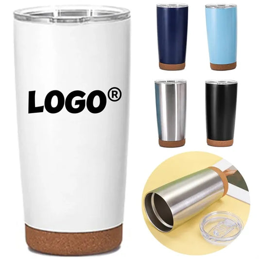 20oz Stainless Steel Tumbler With Cork Bottom Sliding Lid