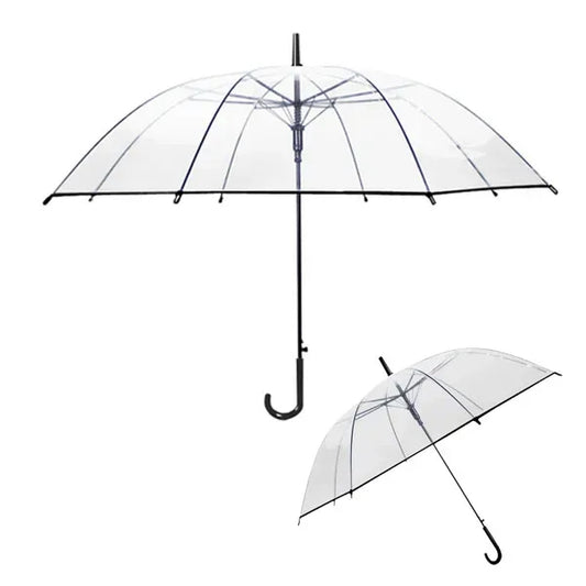Clear Eight Bone J Handle Transparent Umbrella