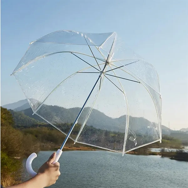 Clear Eight Bone J Handle Transparent Umbrella