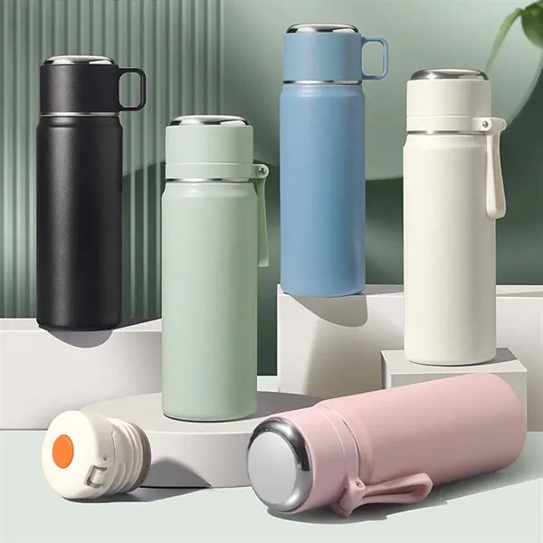 Sports 15oz stainless steel insulated water bottle with cup