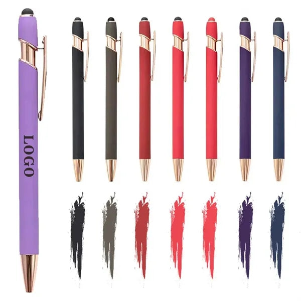 Aluminum Touch Stylus Ballpoint Pen with Rose Gold Trim