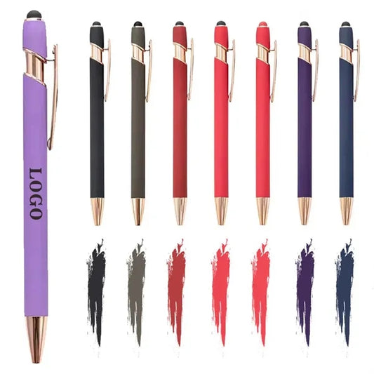 Aluminum Touch Stylus Ballpoint Pen with Rose Gold Trim