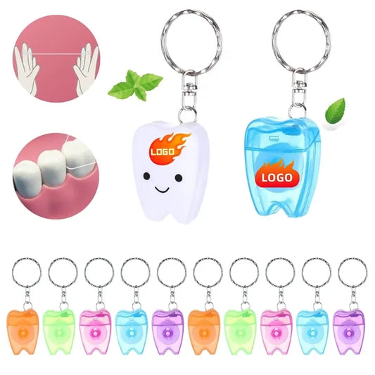 Small Tooth-Shaped Keychain Dental Floss Roll