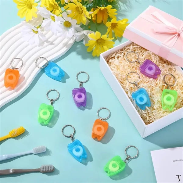 Small Tooth-Shaped Keychain Dental Floss Roll