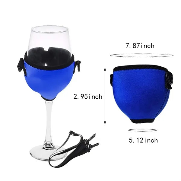 Adjustable neck strap wine glass insulated neoprene sleeve