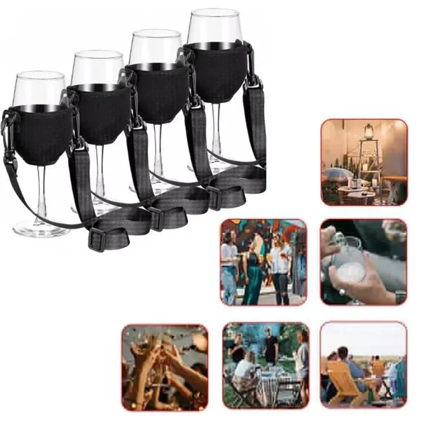 Adjustable neck strap wine glass insulated neoprene sleeve