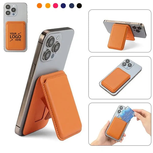 Magnetic Leather Card Wallet with Stand for Phone Back
