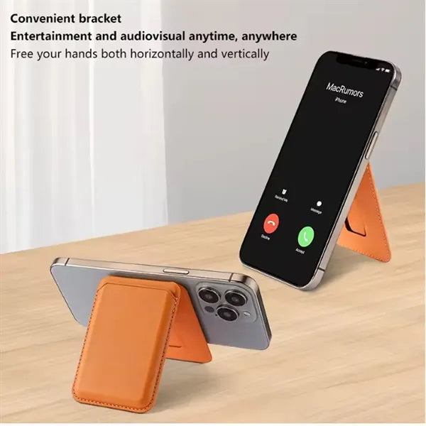 Magnetic Leather Card Wallet with Stand for Phone Back
